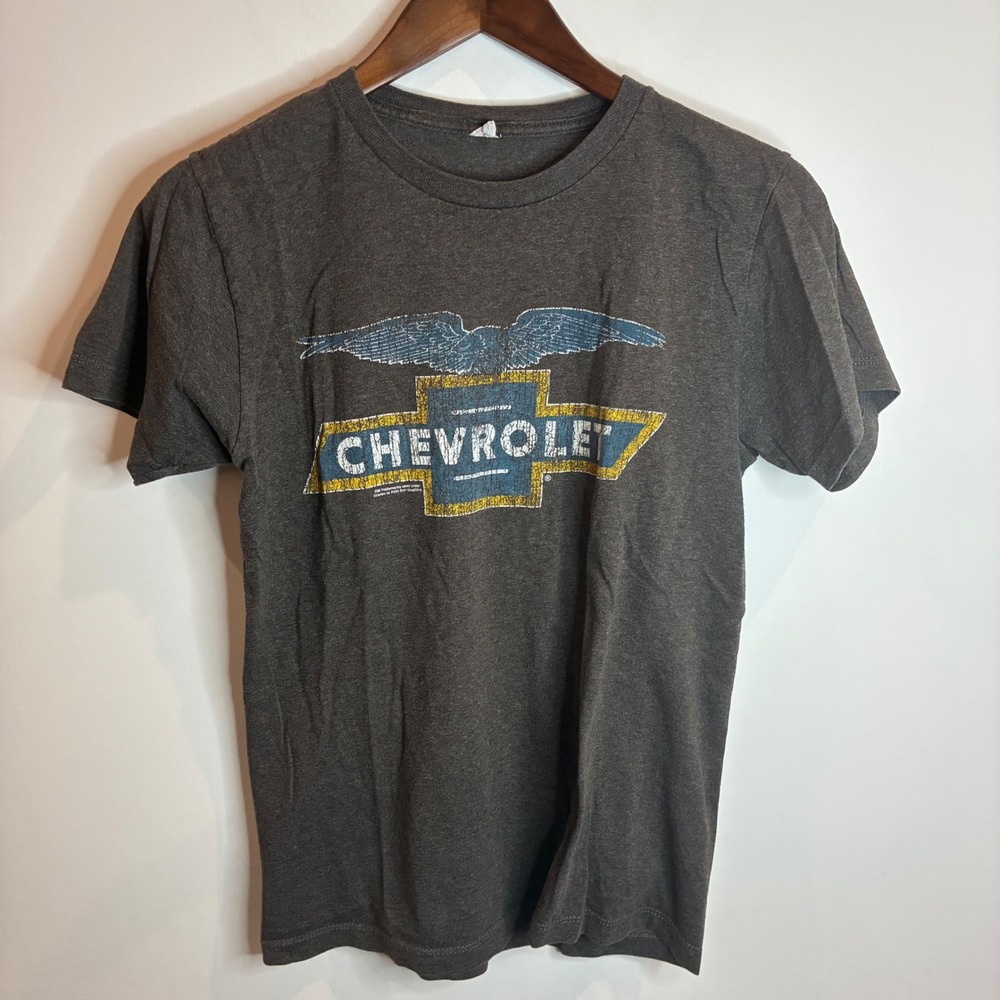 Vintage Y2K Chevy Chevrolet T Shirt Mens S Grey Eagle Bowtie Logo Anvil Tee GM